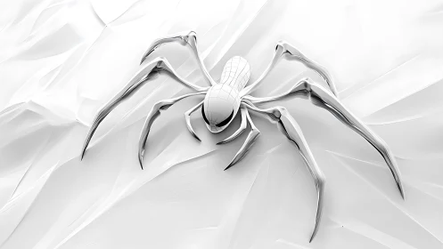 Chrome-legged digital spider gliding across white folds.