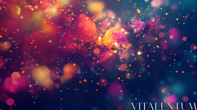 Abstract glowing butterfly in vibrant bokeh lights digital art.