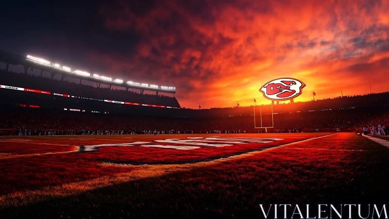 Kansas City Chiefs football stadium at dramatic sunset.