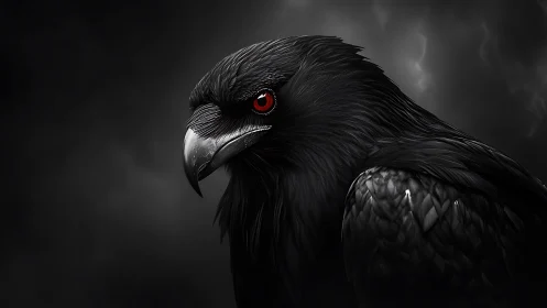 High-contrast raven portrait under dramatic low-key directional lighting