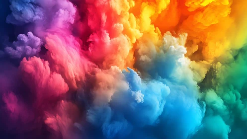 Billowing rainbow clouds swirl together in dreamy color