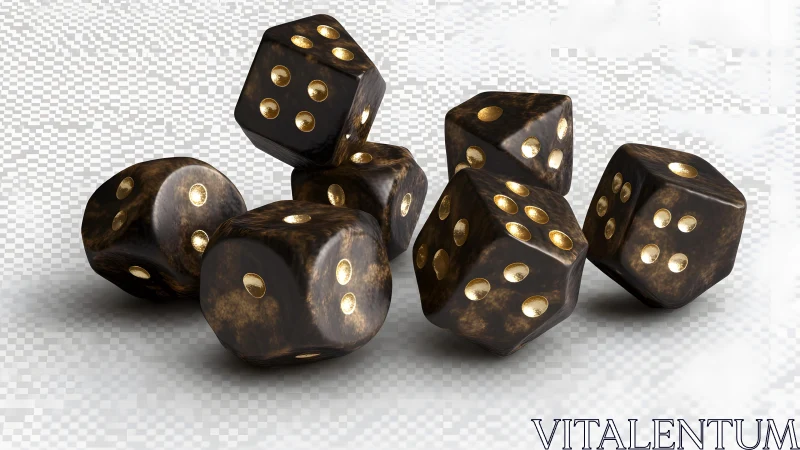 Gleaming dark dice tumbled in a soft glow of chance.