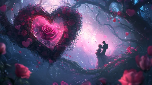 Luminescent Heart-Shaped Floral Formation Illuminates Romantic Landscape