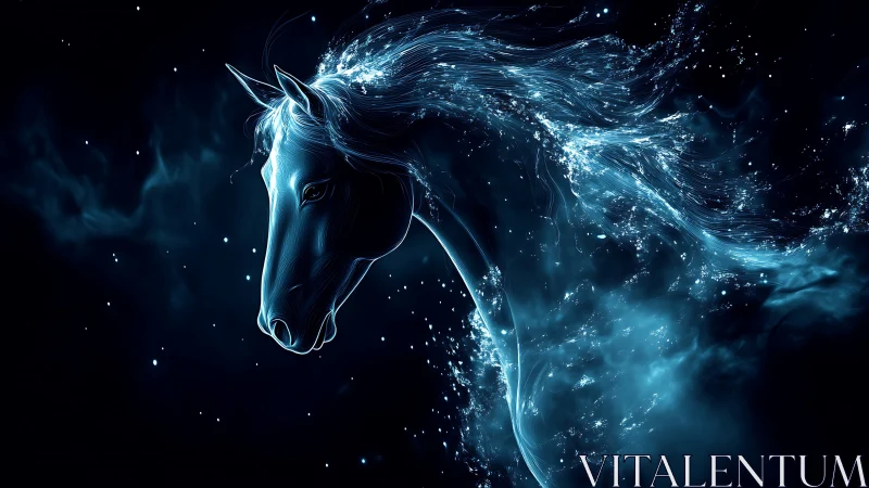 Glowing blue horse silhouette formed from flowing light.
