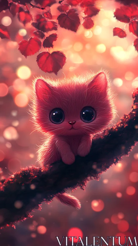 Luminescent Feline Portrait with Autumnal Foliage and Bokeh Atmospheric Rendering