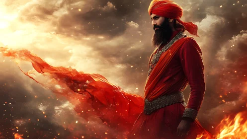 Fiery sky warrior wrapped in glowing ember-red robes.