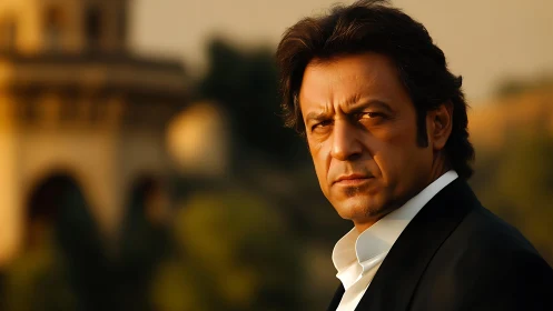 Intense middle aged man in warm sunset portrait lighting.