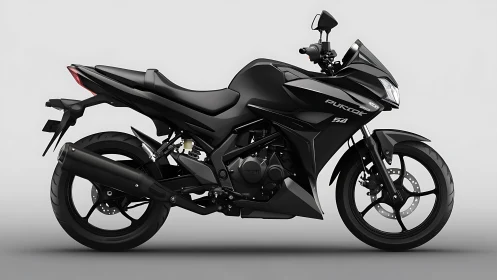 Black sport motorcycle profile on neutral studio background.