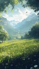 Mountain valley meadow under clear summer daylight.