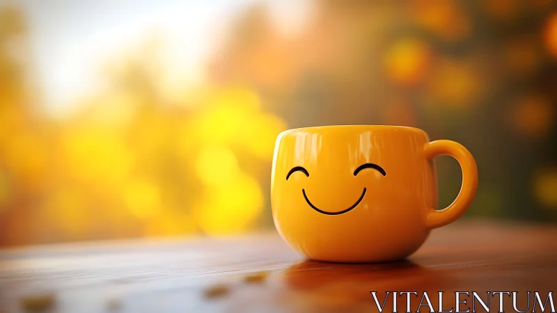 Sunny yellow smiley mug brightening a cozy morning.