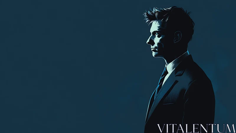 High contrast side-profile portrait uses duotone shading and rim light