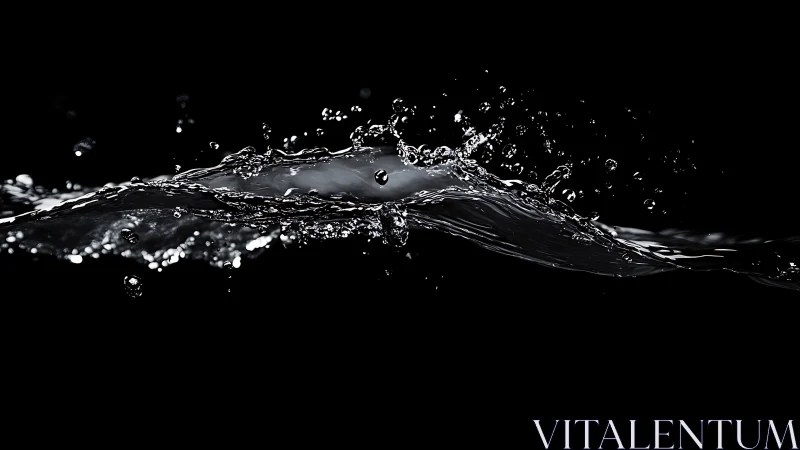 Silver water splash arcs through darkness with crisp detail