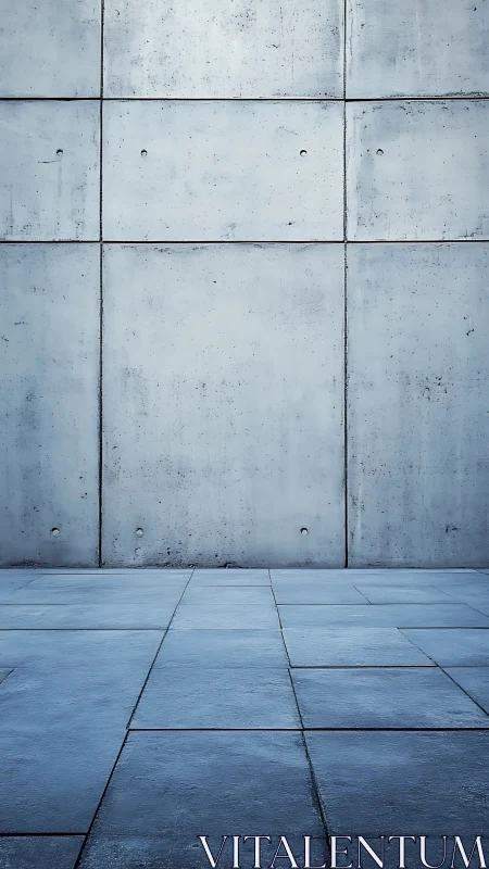 Quiet blue concrete courtyard with calm modern geometry.