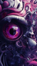 Surreal violet ocular vortex within biomorphic fractal forms.