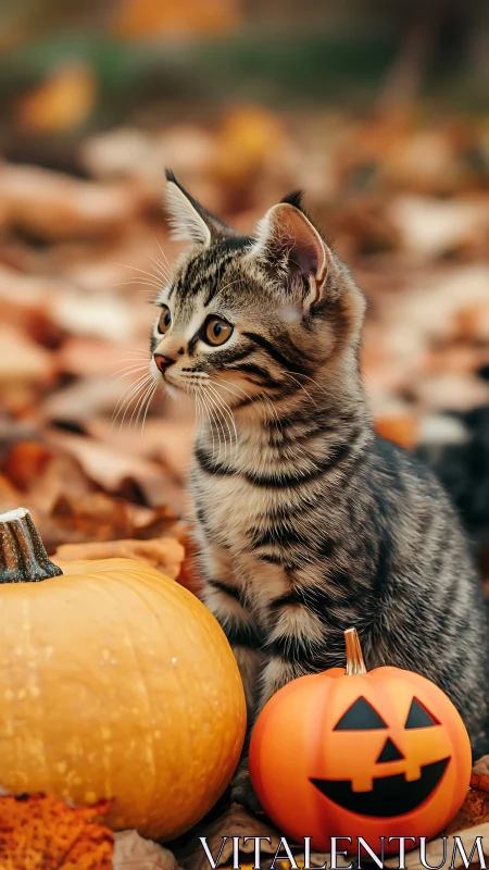 Curious Kitten Discovers Autumn Magic Among Pumpkins.