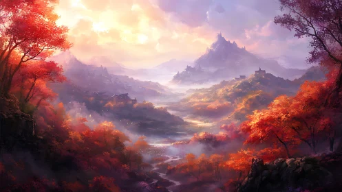 Volumetric Atmospheric Fantasy Landscape with Layered Composite Castles and Gradient Lighting