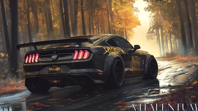 Autumn forest street racer under moody cinematic light.