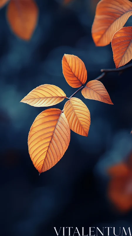 Golden autumn leaves glow softly against deep teal dusk