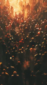 Crowd converging toward a glowing central passageway.