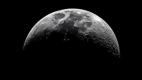 Crescent moon close-up with sharp cratered surface detail.
