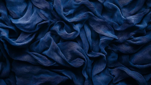 Midnight blue pleated fabric folds create flowing abstract depth