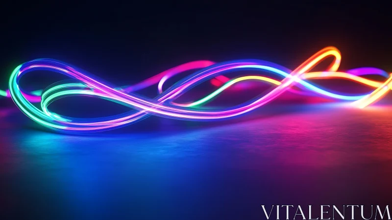 Glowing neon infinity ribbons drifting over soft shadows.