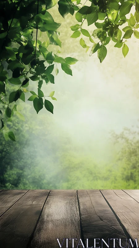 Wooden Deck Overlooking Green Valley.