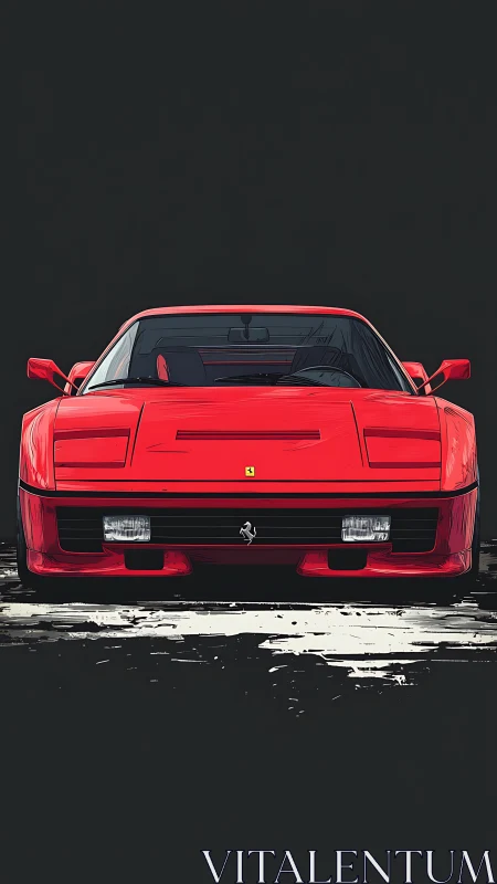 Bold red sports car stands poised against a dark backdrop