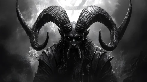 Horned demon lord emerges from swirling blackened storm