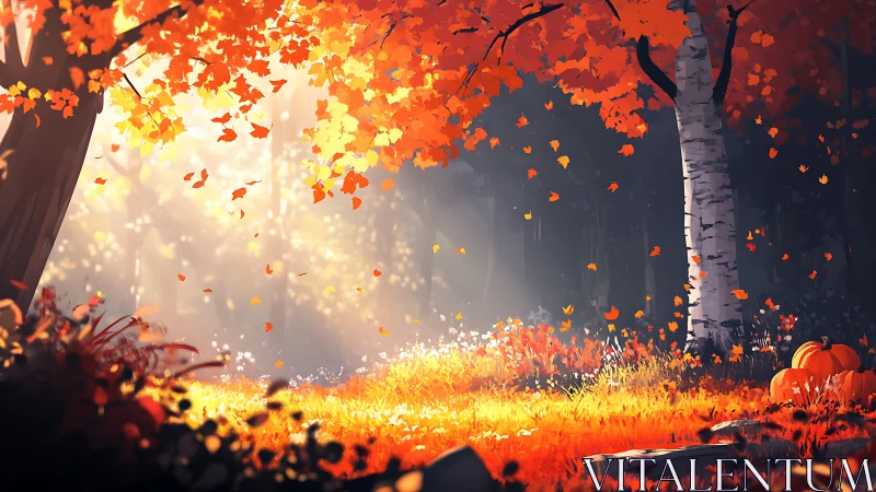 Autumnal Forest Luminescence: Backlighting Foliage Through Birch Trees.