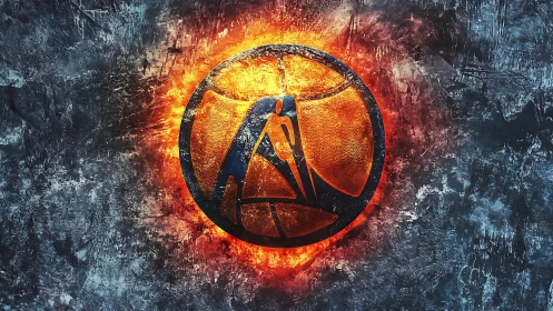 Glowing Basketball Symbol Against Grunge Textured Wall