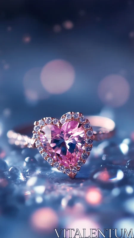 Heart-cut pink gemstone ring in cinematic macro bokeh.