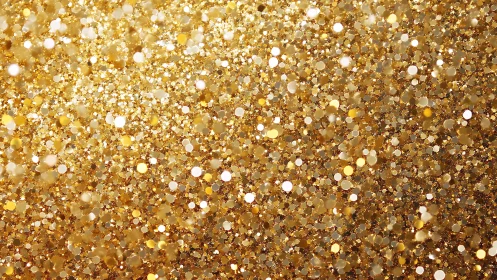 Specular microglitter field with dense golden bokeh distribution.