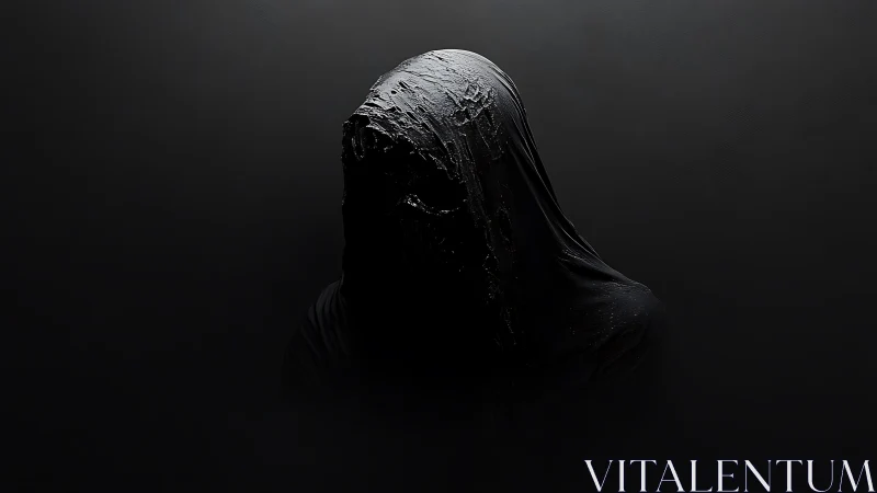 Shrouded void figure dissolving into obsidian midnight haze.