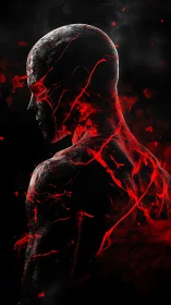 Molten red-veined figure in dark cinematic profile portrait.