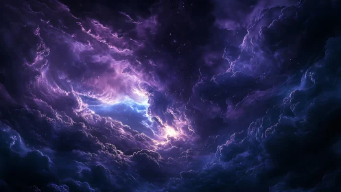 Cosmic storm vortex with luminous nebular cloud architecture.