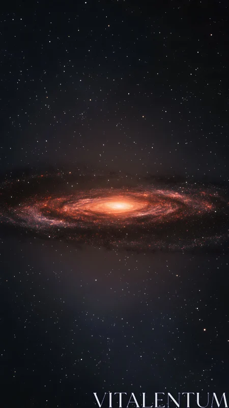 Spiral galaxy halo with radiant orange cosmic core glow.