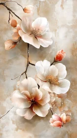 Cherry Blossom Branch with White and Coral Blooms