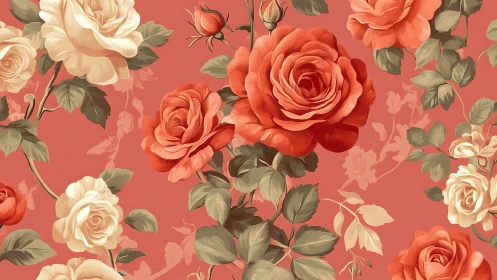 Botanical Composition: Coral and Cream Roses with Foliage Layering.