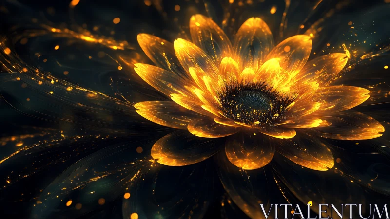 Luminous golden fractal flower with radiating particle aura.
