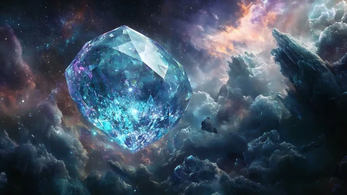 Cosmic ice diamond hums softly above storm-tossed nebulae
