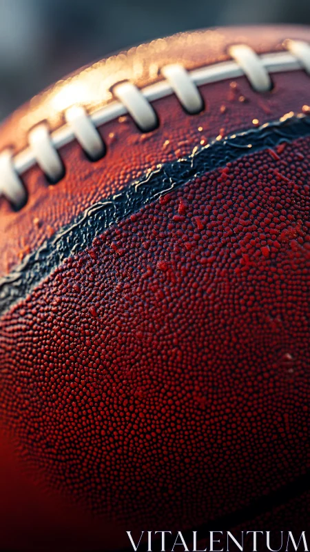 Close-up view captures textured leather surface of football