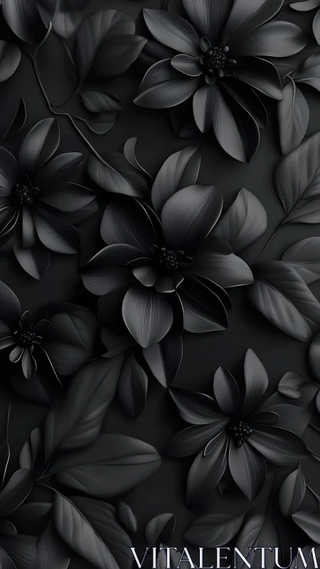 Monochrome Floral Composition. Textured Petals. Shadow Depth.