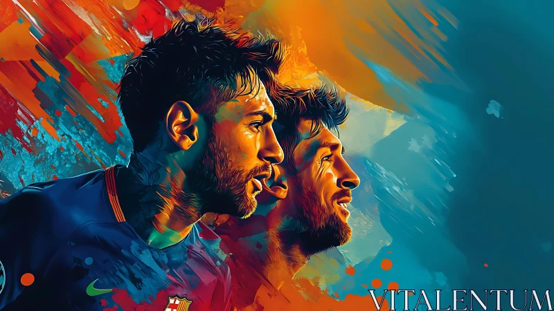 Dual portrait of football player in abstract digital art.