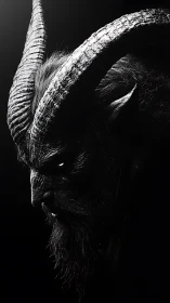 Brooding horned figure emerging from deep cinematic shadows.