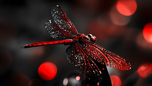 Red dragonfly rendered in high contrast digital closeup view
