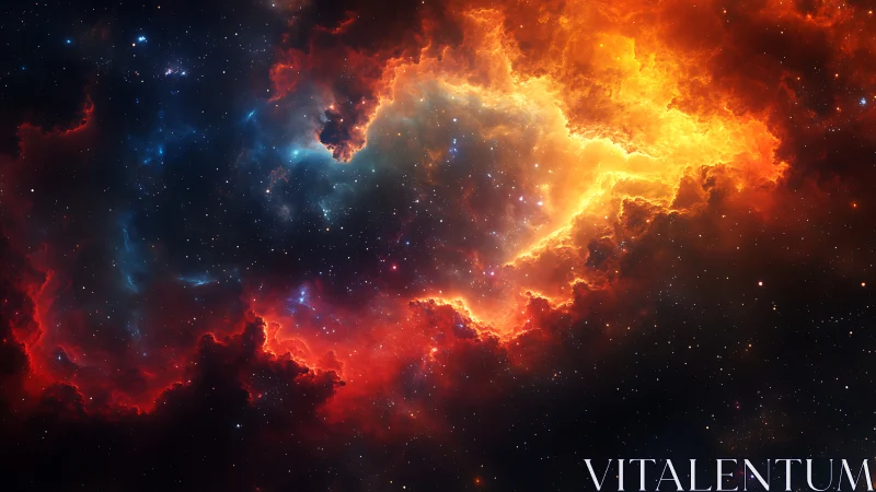 Emission nebula with ionized gas clouds and dense starfield