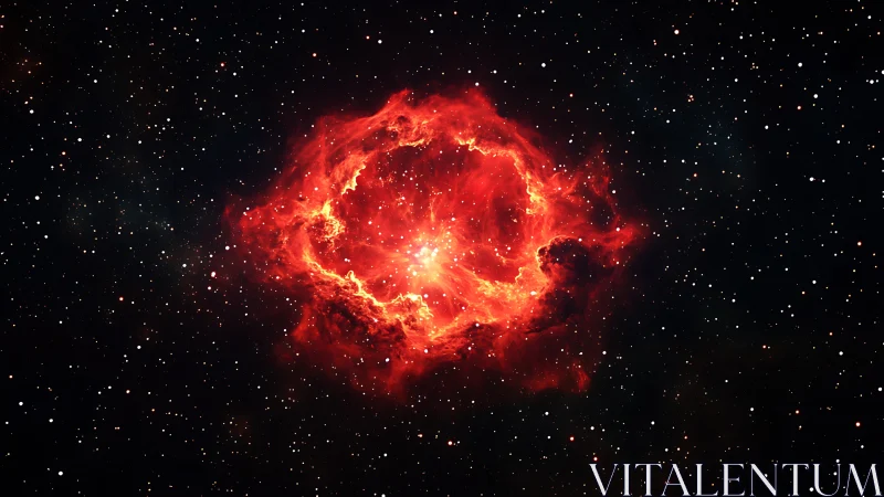 Fiery red nebula blooms against a deep star-filled cosmos