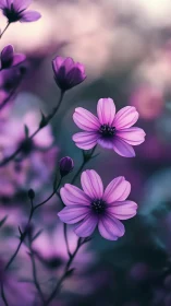 Purple Cosmos Flowers Dancing in Soft Light.