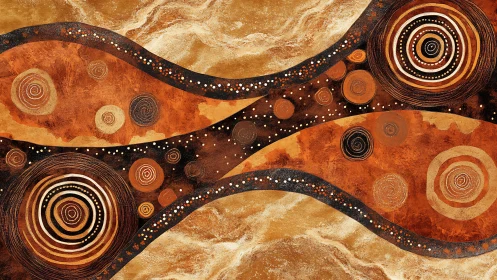 Abstract concentric circles in flowing earth-toned bands.